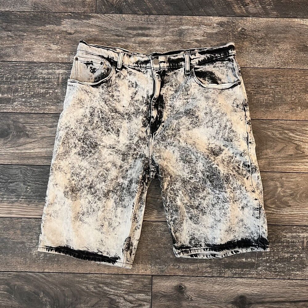LEVIS 569 Jean Shorts Mens 38 Black Acid Wash Relaxed Fit  Cotton Denim - GUC